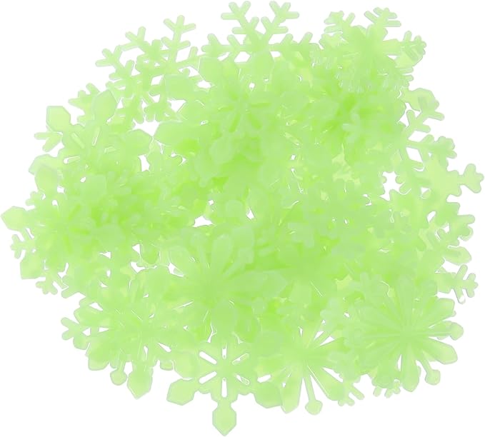 uxcell 100pcs Glow in The Dark Snowflake Fluorescent Plastic Wall Stickers Adhesive Murals Decals for Home Art Ceiling Bedroom Wall Decorations, Green