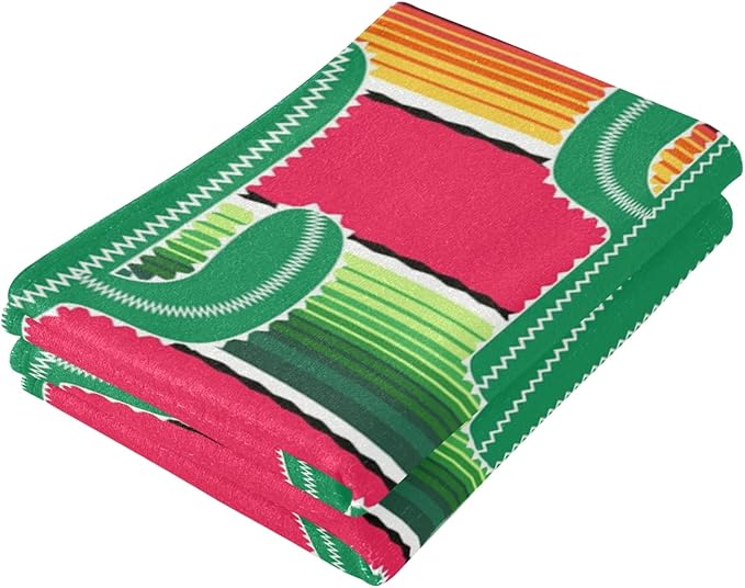 Towel Sets 2 Pack, Green Cacti on Colorful Stripes Bath Hand Towels Soft Absorbent Quick Dry for Bathroom Beach Kitchen Gym Travel