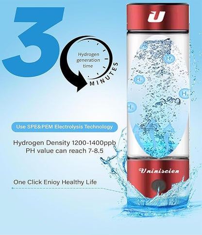 2in1 Hydrogen Water Bottle 2024, Hydrogen Water Generator with SPE PEM Technology Water ion, Hydrogen Dispenser Improves Water Drinking in 3 Minutes for Home, Office, Travel,USB-C Charging (red)