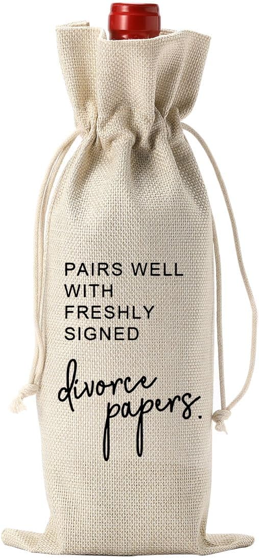 YUANHAO Divorce Wine Bag, Divorce Gifts for Women Men, Breakup Gifts for Women, Divorce Party Decorations for Women, Pairs Well With Freshly Signed Divorce Papers Wine Bag