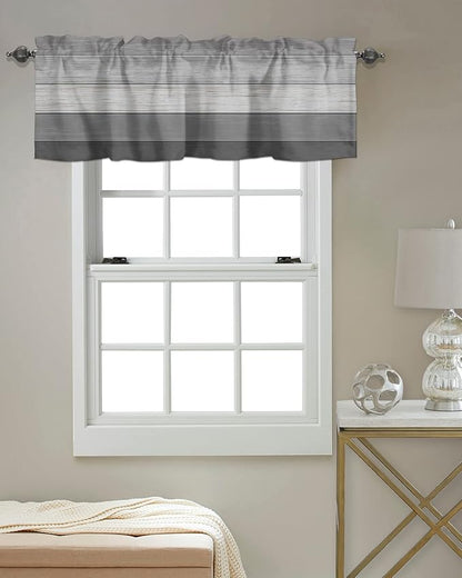 Vandarllin Farmhouse Kitchen Curtains Valances for Windows, Grey Kitchen Curtains Valances for Windows Rod Pocket Country Window Treatment for Kitchen/Living Room/Bedroom/Bathroom,42" X 12" -1 Panel,