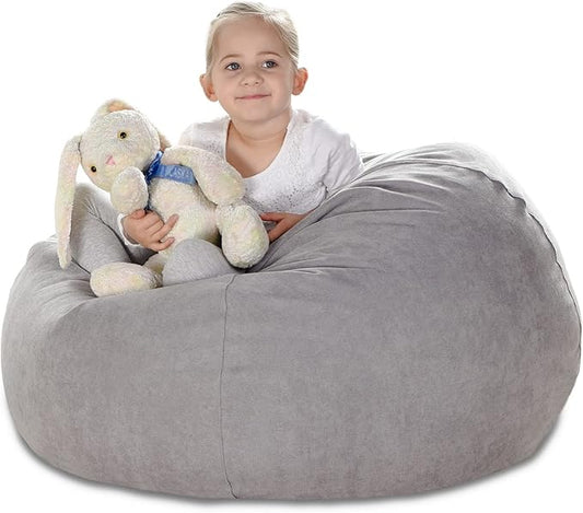 YuppieLife Stuffed Animals Bean Bag Chair Cover Candy-Colored Bean Bag（Just Cover, No Filling）/Large Stuff 'n Sit Organization/Toy Storage Bag/Kids Toys Organizer（27'',Grey）