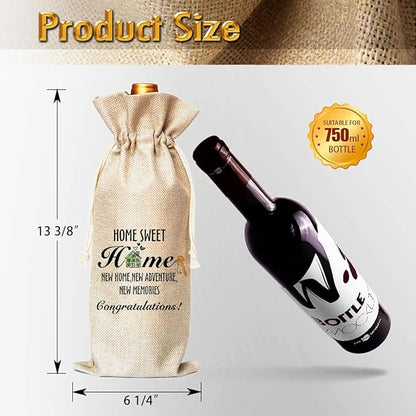 Muruseni New Home Congratulation Gift,Meaningful HousewarmingGifts，Men, Women, Friends, Colleagues, Bosses, Subordinates, Partners -Cotton linen Drawstring Wine Bags(1 Pack-SW02)