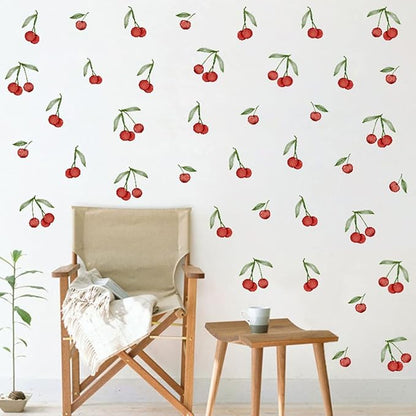 Bamsod Fruit Wall Decals Removable Boho Wall Stickers Peel Stick Cherry Wall Decals Fresh Fruit Wall Stickers for Baby Nursery Kids Bedroom Living Room Home Kitchen (Cherry)