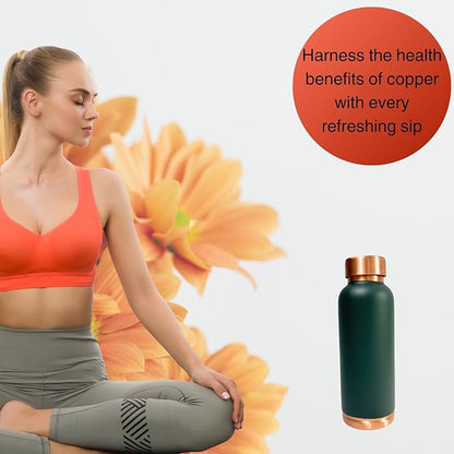 Perilla Home Plain Copper Water Bottle 23.66 OZ Leak Proof 100% Pure Ayurvedic Copper Vessel with Lid - Drink More Water and Enjoy Health Benefits Yoga/Gym Bottle (Green)