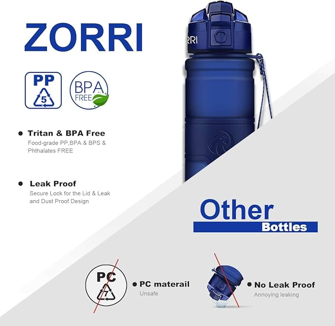 ZORRI 14/17/ 24/32 OZ Water Bottles, BPA Free Tritan Lightweight Leak Proof Sport Bottle with Brush, Lock Feature, Track Marker, and Flip Lid for Kids School, Fitness, Office, Sports & Outdoors