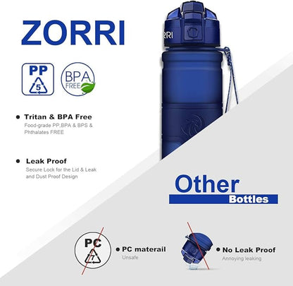 ZORRI 14/17/ 24/32 OZ Water Bottles, BPA Free Tritan Lightweight Leak Proof Sport Bottle with Brush, Lock Feature, Track Marker, and Flip Lid for Kids School, Fitness, Office, Sports & Outdoors