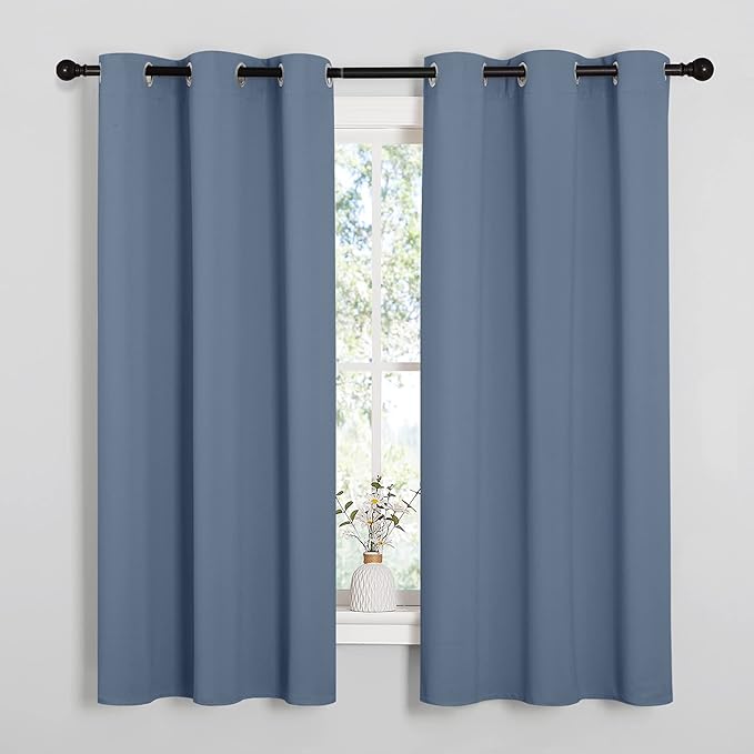 NICETOWN Home Fashion Thermal Insulated Solid Grommet Blackout Window Treatment Curtain Panels for Loft, Cafe (Stone Blue, 1 Pair, 42 inches Wide by 63 inches Long)