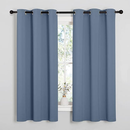 NICETOWN Home Fashion Thermal Insulated Solid Grommet Blackout Window Treatment Curtain Panels for Loft, Cafe (Stone Blue, 1 Pair, 42 inches Wide by 63 inches Long)