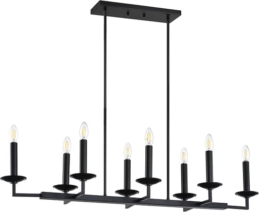 8 Light Linear Kitchen Island Lighting,Modern Industrial Chandelier Pendant Light Fixture,Black Finish Rectangular for Farmhouse Kitchen Dining Room Bar Foyer