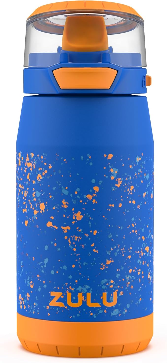 ZULU Kids Flex 12oz Tritan Stainless Steel Insulated Water Bottle with Silicone Spout, Leak-Proof Locking Flip Lid and Soft Touch Carry Loop for School Backpack, Lunchbox, and Outdoor Sports, Blue