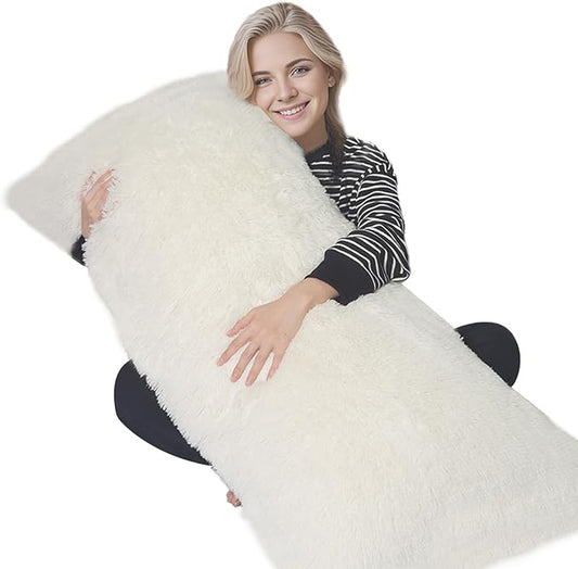 ZonLi Fluffy Body Pillow, Full Body Pillows for Adults, Long Pillow for Sleeping with Removable Cover and Adjustable Filling for Side Sleeper & Pregnancy, Large and Firm, Machine Washable(White)