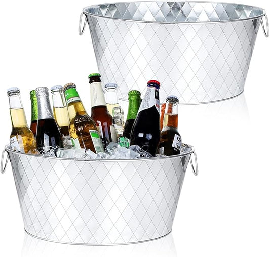 2 Pcs Galvanized Tub 3.5 Gallon Metal Beverage Ice Buckets for Parties Wine Drink Beer Champagne Vintage Tin Large Buckets for Cocktail Mimosa Bar Supplies