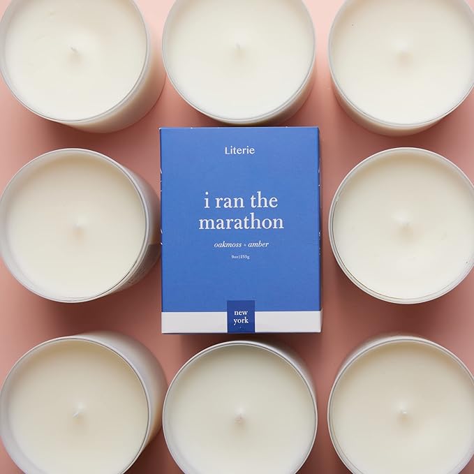 NYC Inspired Scented Candle: I Ran The Marathon - Oakmoss & Amber Scent, 9oz, 50 Hour Burn, Vegan Soy & Coconut Blend Candle for Home Decor, Gift for Women & Men