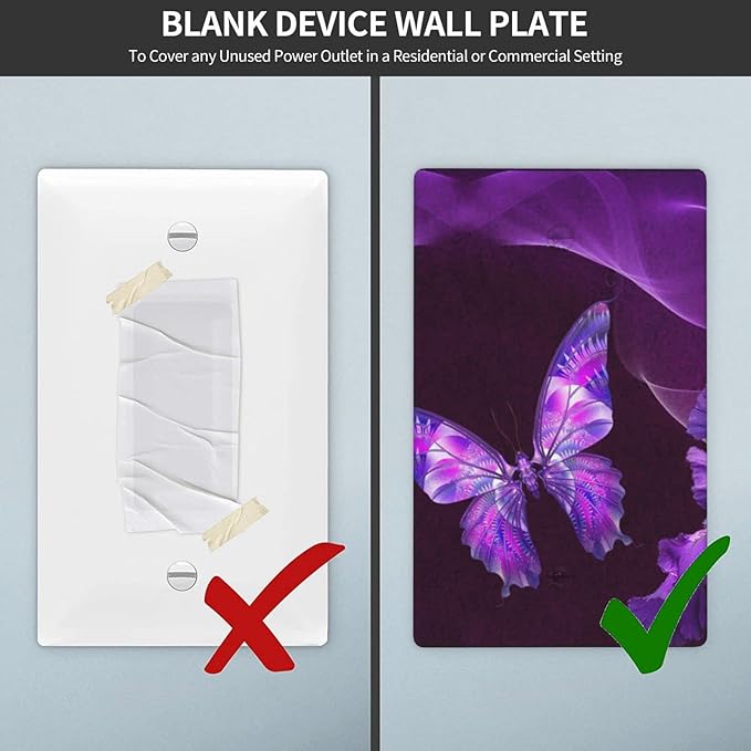 Purple Butterfly Flower Single Blank Switch Wall Plate Cover Outlets Decorative 1-Gang for Electrical Girls Room Bathroom Bedroom Home Kitchen One Receptacle Polycarbonate Power Gear 4.5" x 2.76"