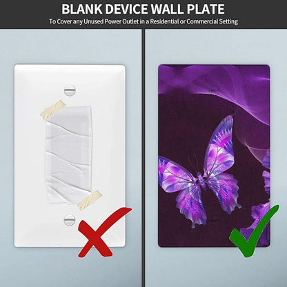 Purple Butterfly Flower Single Blank Switch Wall Plate Cover Outlets Decorative 1-Gang for Electrical Girls Room Bathroom Bedroom Home Kitchen One Receptacle Polycarbonate Power Gear 4.5" x 2.76"