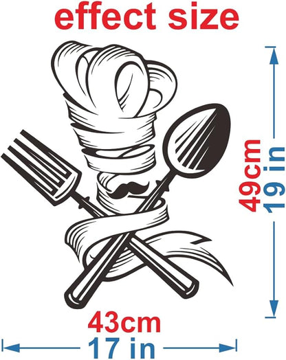 Whimsical Chef Wall Sticker: Kitchen Wall Art with Fork, Spoon, Chef Hat - Vinyl Décor Decal to Spruce Up Your Home Mural - Add a Touch of Culinary Charm Effect 17"x19"inch(Black-JZY048-Chef)