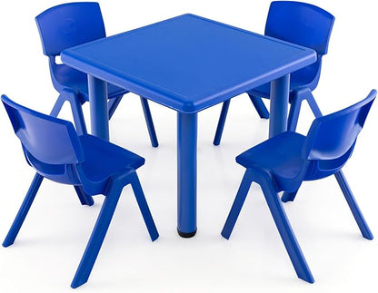 24" L x 24" W Kids Table and 4 Chairs Set, 1-8 Year Old Toddler Activity Craft Table for Toddlers Home, Nursery, Classrooms - Blue