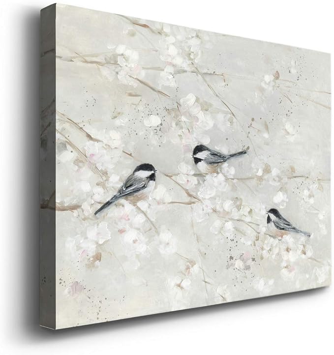 Renditions Gallery Canvas Nature Wall Art Home Paintings & Prints Elegant Little Birds Glam Romantic Abstract Modern Botanical Artwork Decor for Bedroom Office Kitchen - 8"x12" LT33