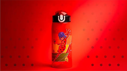 Zak Designs Miraculous Ladybug Water Bottle For School or Travel, 25 oz Durable Plastic Water Bottle With Straw, Handle, and Leak-Proof, Pop-Up Spout Cover