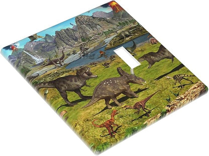 Cute Dinosaur Combo Single Blank 1 Single Toggle Light Switch Wall Plate Cover Decorative 2-Gang for Electrical Boys Kids Room Bathroom Bedroom Home Kitchen One Receptacle 4.5" x 4.6"