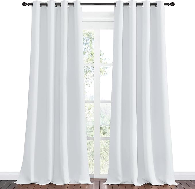 NICETOWN Room Darkening Curtain Panels, 2 Panels, 55 inches W x 102 inches, Greyish White, Home Fashion Ring Top Thermal Insulated Room Darkening Curtains for Bedroom/Nursery