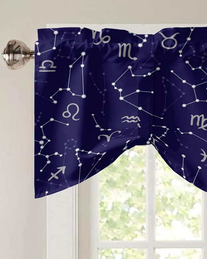 Tie Up Valance for Kitchen Living Room Farmhouse - Evolution of the Universe Constellation Astrology Rod Pocket Adjustable Tie-up Shade Valance for Small Window, Balloon Drape Valance 42x12 inches