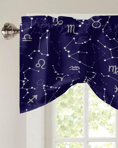 Tie Up Valance for Kitchen Living Room Farmhouse - Evolution of the Universe Constellation Astrology Rod Pocket Adjustable Tie-up Shade Valance for Small Window, Balloon Drape Valance 60x18 inches