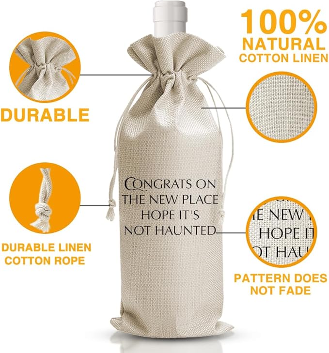 DOI-LANEE Housewarming Wine Gift Bags New Home Wine Bag For Friends Hope It's Not Haunted Housewarming Gift First New Home House Homeowner Gift Wine Gift Bags for Women Men Wife Husband