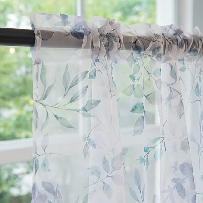 Windows Printing Pattern Sheer White Curtains 63 Inches Length 2 Panels Voile Light Filtering Sheer Curtains Panel Basic Rod Pocket for Bedroom Living Room Children Room Kitchen Yard