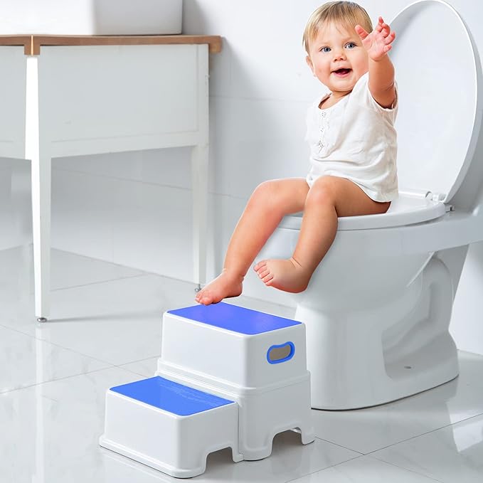 Victostar 2 Step Stool for Kids, Anti-Slip Sturdy Toddler Two Step Stool for Toilet Potty Training, Bathroom,Kitchen (Blue)