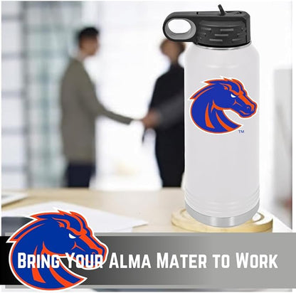 Boise State University 32oz Stainless Steel Double Walled White Beverage Bottle with Flip Straw Spout - College Gear for Playoff Season – For Office, Home or Auto – Show your Bronco Nation Pride