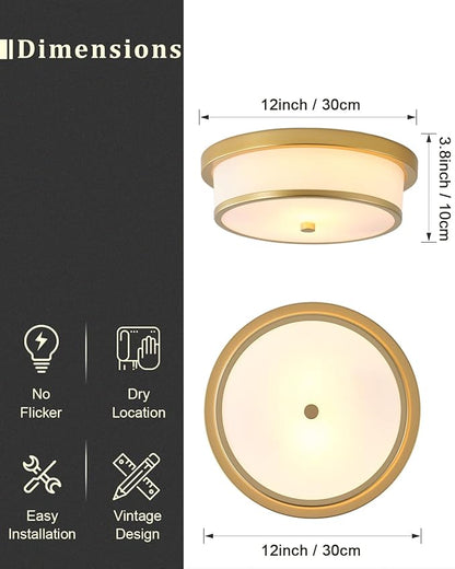 12 inch Flush Mount Ceiling Light, 2-Light Close to Ceiling Light Fixtures with Gold Finish for Bathroom Bedroom Kitchen Hallway (Gold)