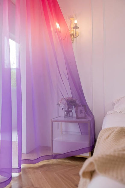 Windows Gradient Sheer Curtains 72 Inches Length 2 Panels Voile Light Filtering Sheer Curtains Panel Basic Rod Pocket for Bedroom Living Room Children Room Kitchen Yard