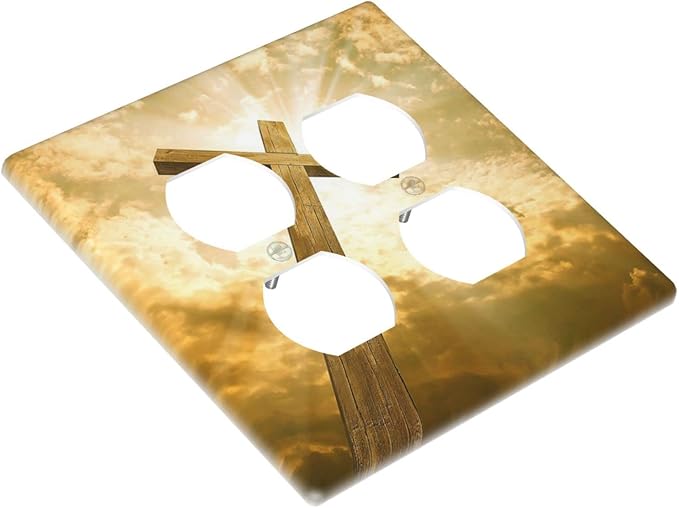 Christ Jesus Cross Sky Decorative 2 Gang Duplex Outlet Cover Wall Plate Double Switch Two for Electrical Kitchen Living Room Bedroom Bathroom Home Novelty Decorate