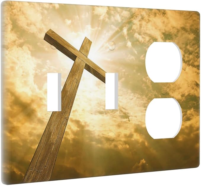 Christ Jesus Cross Sky Decorative Combo 2 Toggle Duplex Outlet Light Switch Cover Wall Plate 3 Gang for Electrical Kitchen Living Room Bedroom Bathroom Home Novelty Decorate