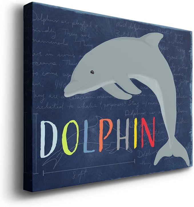 Renditions Gallery Canvas Animal Wall Art Home Paintings & Prints Blue Playful Dolphin Modern Abstract Vibrant Canvas Wall Hanging Decorations for Kids Bedroom Nursery - 18"x27" LT33