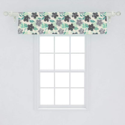 Ambesonne Floral Window Valance, Abstract Nostalgia Pattern with Retro Blooms and Leaves Romantic, Curtain Valance for Kitchen Bedroom Decor with Rod Pocket, 54" X 12", Black Grey