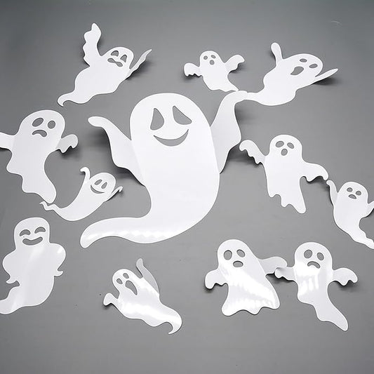 24Pcs Halloween Ghost Wall Decor 3D Ghost Stickers Decor Reusable Cute Halloween Decor Self-Adhesive White Ghost Wall Decorations for Gothic Window Door Wall Room Closet Halloween Home Decor Stickers