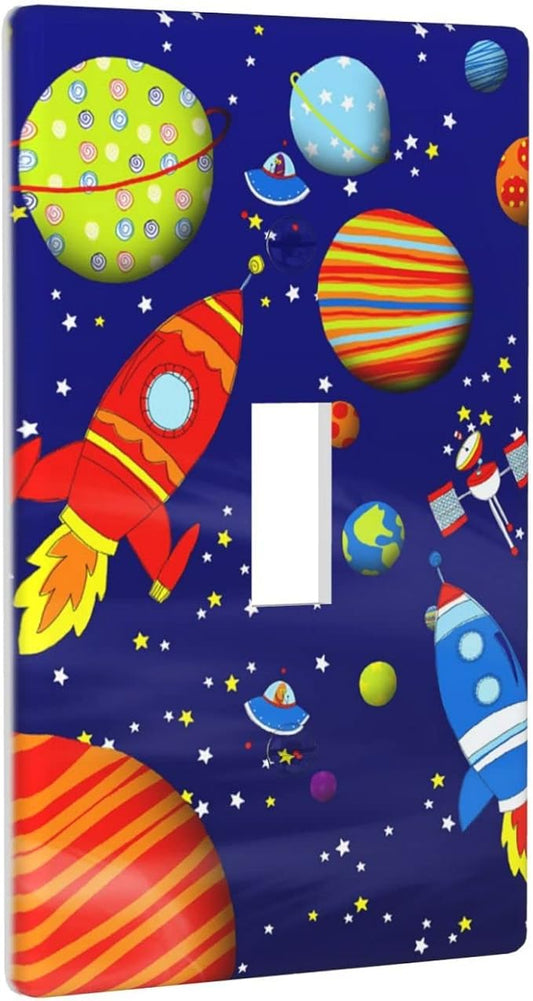 Space Astronaut Single Toggle Light Switch Wall Plate Cover Decorative 1-Gang for Boys Kids Room Bathroom Bedroom Home Kitchen One Lightswitch Polycarbonate 4.5" x 2.76"