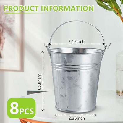 OBTANIM 8 Pack Galvanized Metal Buckets with Handle Ice Pails for Plants, Succulents, Party Favors Organizing, Rustic Home Decor or Classrooms Pencil Storage (3.2 x 2.4 inch)