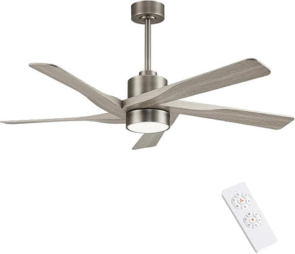 WINGBO 64" ABS DC Ceiling Fan with Lights, 5 Blade ABS Wood Grain Ceiling Fan with Remote, 6-Speed Reversible DC Motor, LED Ceiling Fan for Kitchen Bedroom Living Room, Antique Nickel and Grey