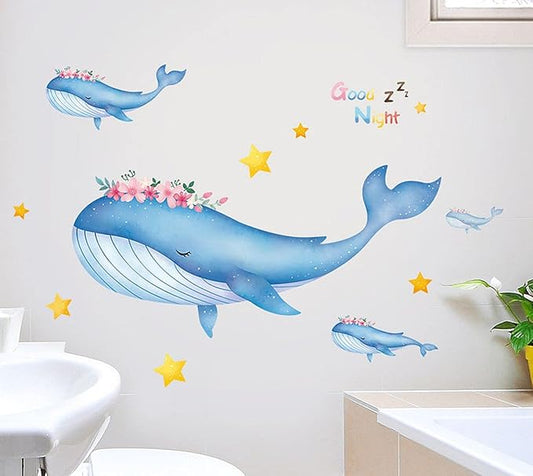 Wall Sticker Cartoon Wall Decals Removable DIY Wallpaper Waterproof Decor Mural for Nursery Baby Kids Bedroom Living Room Bathroom Kitchen Decoration Starry Whale 19.627.5"