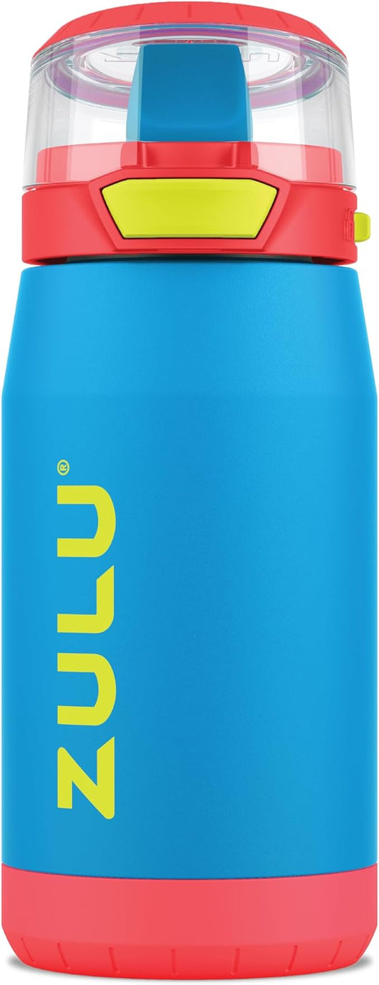 ZULU Kids Flex 12oz Stainless Steel Insulated Water Bottle with Silicone Spout, Leak-Proof Locking Flip Lid and Soft Touch Carry Loop for School Backpack, Lunchbox, and Outdoor Sports, Superhero