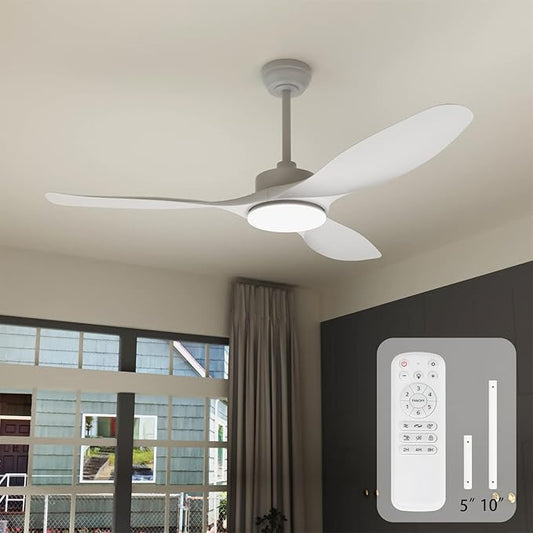 52 Inch Ceiling Fans with Lights Remote Control,White Modern Ceiling Fan 3CCT 22W Dimmable LED Light,3 Reversible Blades,DC Motor 6 Speed Ceiling Fan for Bedroom Living Room Kitchen Home Office