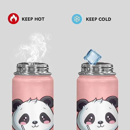 ZOUTAIRONG Cute Panda Insulated Water Bottles with Handle Stainless Steel Metal Water Bottle, Cold & Hot Water Bottle 18 oz, Leak Proof Travel with Milk Tea Designs Pink