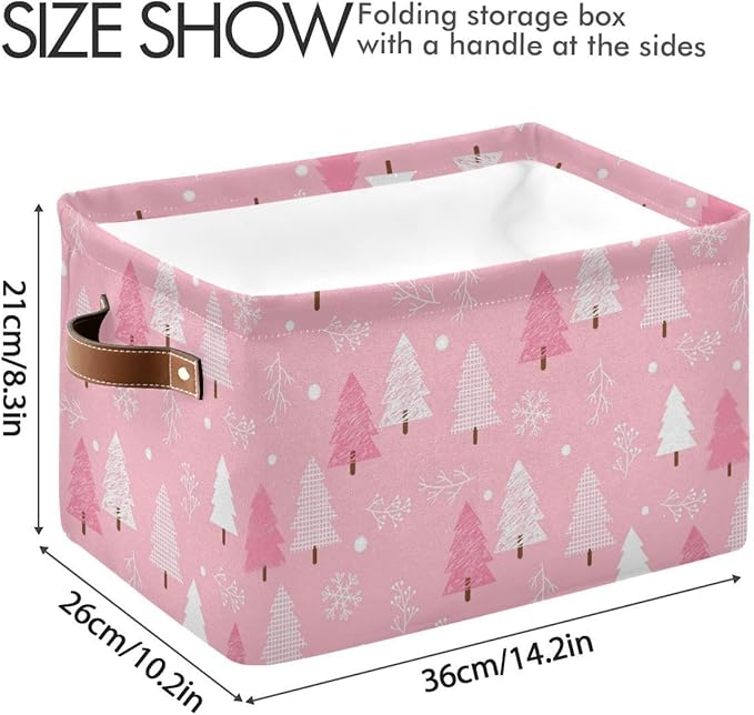 Christmas Tree Pink Storage Basket Fabric Kitchen Baskets Winter Snowflake Xmas Decorations Open Home Storage Bins Boxes Foldable Organizer Bag for Toy Book Shelf Closet Baskets 16×12×8 Inches