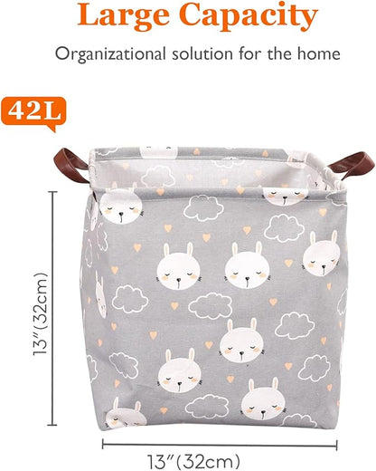 Square Storage Basket, Fabric Bins Laundry for Home Kitchen, Storage Organizer with Handles Waterproof for Nursery Dorm Shelf