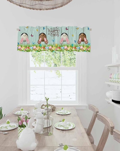 Vandarllin Spring Easter Kitchen Curtains Valances for Windows Funny Bunny Tails Rabbit Rod Pocket Window Treatment for Kitchen/Living Room/Bedroom/Bathroom, 60" X 18", Floral Farmhouse