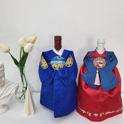 [JYHOME] Korean Traditional Clothes HANBOK Wine Bottle Cover Housewarming Gifts,First New Home House Homeowner Gifts (Silk-Red)